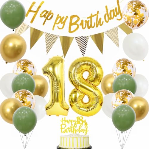 Yunchu Online 18. Geburtstag Deko für Junge Mädchen - Sage Grün Weiß Gold Party Ballons, Tortendeko - Dekoration für 18 Jahre Feier Yunchu Online 18. Geburtstag Deko für Junge Mädchen - Sage Grün Weiß Gold Party Ballons, Tortendeko - Dekoration für 18 Jahre Feier von Yunchu Online