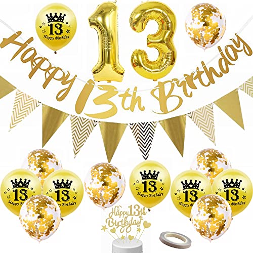 Yunchu Online Luftballon 13. Geburtstag Dekoration Junge Mädchen Gold Party Deko Tortendeko Geburtstag Banner Wimpelkette 13 Geburtstag Junge Deko Geschenk 13 jahre Geburtstag Deko Ballon von Yunchu Online