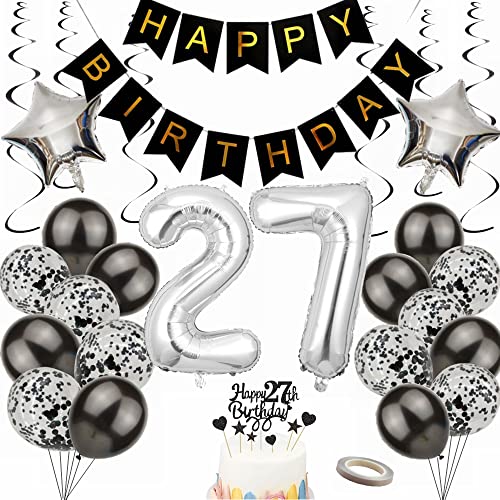 Yunchu Online Luftballon 27. Geburtstag Dekoration 27 Jahr Männer Frauen Black and Silber Party Deko 27. Geburtstag Männer Party Deko 27 Geburtstag Männer Deko Geschenk 27 jahre Geburtstag deko Ballon von Yunchu Online