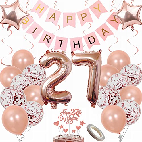 Yunchu Online Luftballon 27. Geburtstag Frauen Dekoration Rosegold Geburtstag Party Deko 27. Geburtstag Frauen Tortendeko 27 Geburtstag Frauen Deko Geschenk 27. Geburtstag Dekoration Ballon von Yunchu Online