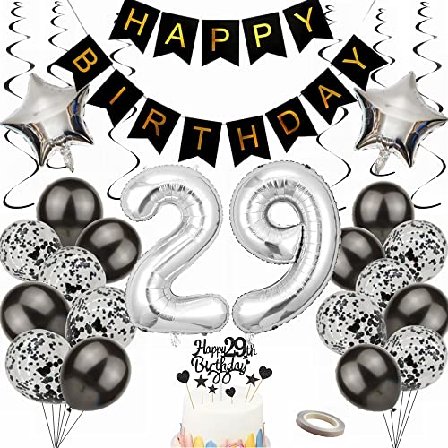 Yunchu Online Luftballon 29. Geburtstag Dekoration 29 Jahr Männer Frauen Black and Silber Party Deko 29. Geburtstag Männer Party Deko 29 Geburtstag Männer Deko Geschenk 29 jahre Geburtstag deko Ballon von Yunchu Online