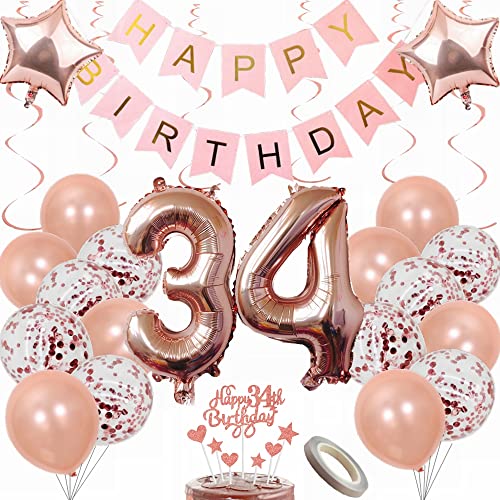 Yunchu Online Luftballon 34. Geburtstag Frauen Dekoration Rosegold Geburtstag Party Deko 34. Geburtstag Frauen Tortendeko 34 Geburtstag Frauen Deko Geschenk 34. Geburtstag Dekoration Ballon von Yunchu Online