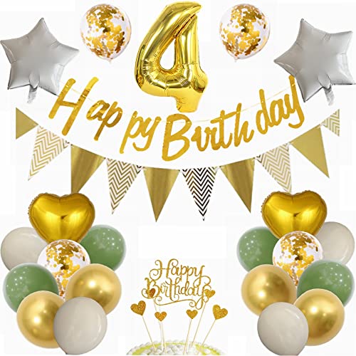 Yunchu Online Luftballon 4. Geburtstag Dekoration 4 Jahr Junge Mädchen Grün and Gold Party Deko 4. Geburtstag Junge Mädchen Party Deko 4 Geburtstag Mädchen Deko Geschenk 4 jahre Geburtstag deko Ballon von Yunchu Online