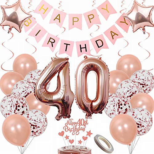 Yunchu Online Luftballon 40. Geburtstag Frauen Dekoration Rosegold Geburtstag Party Deko 40. Geburtstag Frauen Tortendeko 40 Geburtstag Frauen Deko Geschenk 40. Geburtstag Dekoration Ballon von Yunchu Online