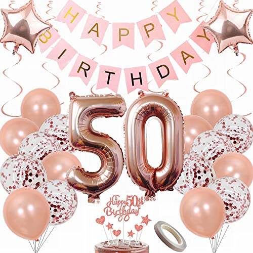 Yunchu Online Luftballon 50. Geburtstag Frauen Dekoration Rosegold Geburtstag Party Deko 50. Geburtstag Frauen Tortendeko 50 Geburtstag Frauen Deko Geschenk 50. Geburtstag Dekoration Ballon von Yunchu Online