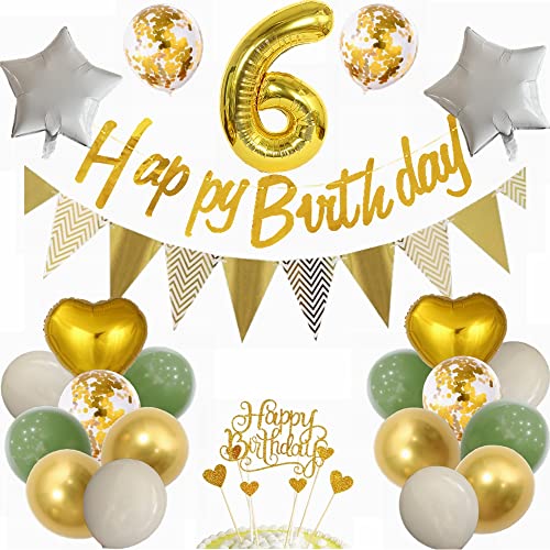 Yunchu Online Luftballon 6. Geburtstag Dekoration 6 Jahr Junge Mädchen Grün and Gold Party Deko 6. Geburtstag Junge Mädchen Party Deko 6 Geburtstag Mädchen Deko Geschenk 6 jahre Geburtstag deko Ballon von Yunchu Online