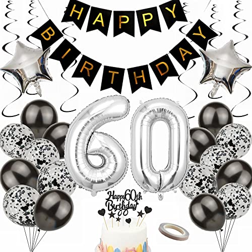 Yunchu Online Luftballon 60. Geburtstag Dekoration 60 Jahr Männer Frauen Black and Silber Party Deko 60. Geburtstag Männer Party Deko 60 Geburtstag Männer Deko Geschenk 60 jahre Geburtstag deko Ballon von Yunchu Online