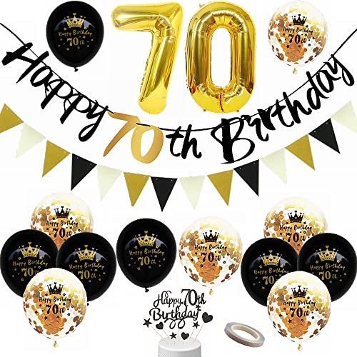 Yunchu Online Luftballon 70. Geburtstag Dekoration Männer Frau Schwarz Gold Party Deko Tortendeko Geburtstag Banner Wimpelkette 70 Geburtstag Männer Deko Geschenk 70 jahre Geburtstag Deko Ballon von Yunchu Online