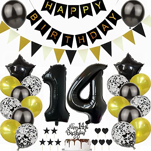 Yunchu Online Schwarz Gold 14. Geburtstag Dekoration Mann Frau 14. Geburtstag Schwarz Gold Party Deko Schwarz Tortendeko Geburtstag 14 Geburtstag Deko Geschenk 14 Geburtstag Deko Ballon von Yunchu Online