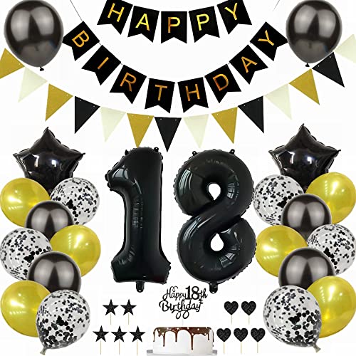 Yunchu Online Schwarz Gold 18. Geburtstag Dekoration Mann Frau 18. Geburtstag Schwarz Gold Party Deko Schwarz Tortendeko Geburtstag 18 Geburtstag Deko Geschenk 18 Geburtstag Deko Ballon von Yunchu Online