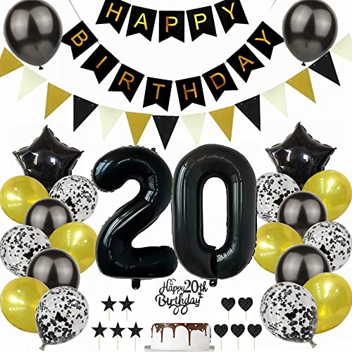 Yunchu Online Schwarz Gold 20. Geburtstag Dekoration Mann Frau 20. Geburtstag Schwarz Gold Party Deko Schwarz Tortendeko Geburtstag 20 Geburtstag Deko Geschenk 20 Geburtstag Deko Ballon von Yunchu Online