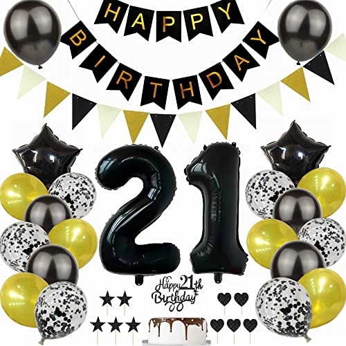 Yunchu Online Schwarz Gold 21. Geburtstag Dekoration Mann Frau 21. Geburtstag Schwarz Gold Party Deko Schwarz Tortendeko Geburtstag 21 Geburtstag Deko Geschenk 21 Geburtstag Deko Ballon von Yunchu Online