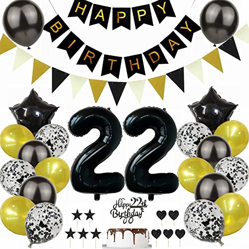 Yunchu Online Schwarz Gold 22. Geburtstag Dekoration Mann Frau 22. Geburtstag Schwarz Gold Party Deko Schwarz Tortendeko Geburtstag 22 Geburtstag Deko Geschenk 22 Geburtstag Deko Ballon von Yunchu Online