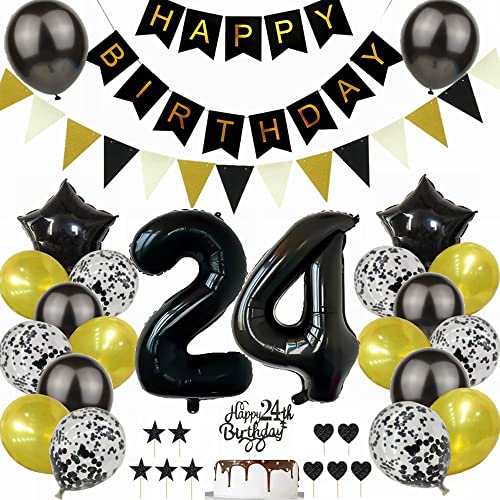 Yunchu Online Schwarz Gold 24. Geburtstag Dekoration Mann Frau 24. Geburtstag Schwarz Gold Party Deko Schwarz Tortendeko Geburtstag 24 Geburtstag Deko Geschenk 24 Geburtstag Deko Ballon von Yunchu Online