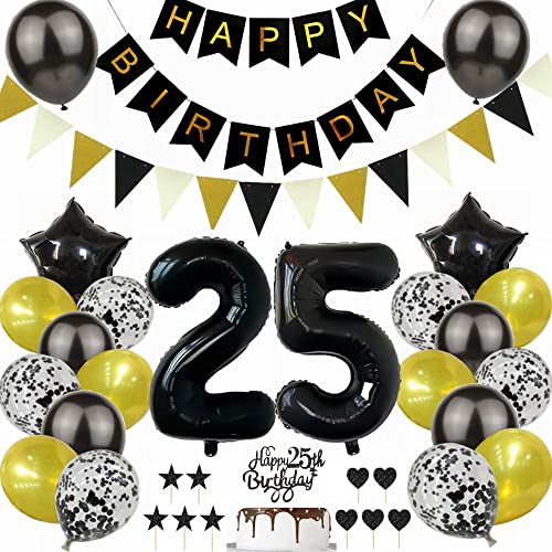 Yunchu Online Schwarz Gold 25. Geburtstag Dekoration Mann Frau 25. Geburtstag Schwarz Gold Party Deko Schwarz Tortendeko Geburtstag 25 Geburtstag Deko Geschenk 25 Geburtstag Deko Ballon von Yunchu Online