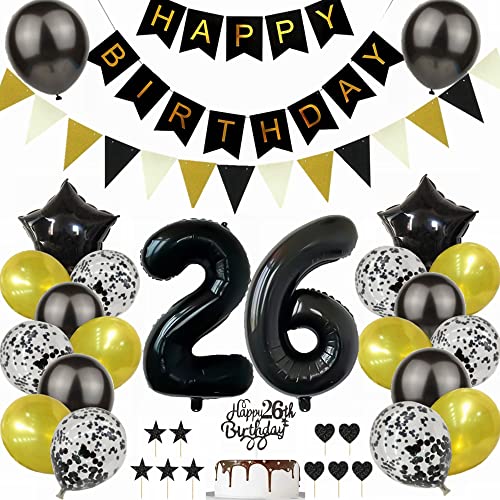 Yunchu Online Schwarz Gold 26. Geburtstag Dekoration Mann Frau 26. Geburtstag Schwarz Gold Party Deko Schwarz Tortendeko Geburtstag 26 Geburtstag Deko Geschenk 26 Geburtstag Deko Ballon von Yunchu Online