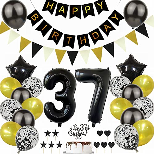 Yunchu Online Schwarz Gold 37. Geburtstag Dekoration Mann Frau 37. Geburtstag Schwarz Gold Party Deko Schwarz Tortendeko Geburtstag 37 Geburtstag Deko Geschenk 37 Geburtstag Deko Ballon von Yunchu Online