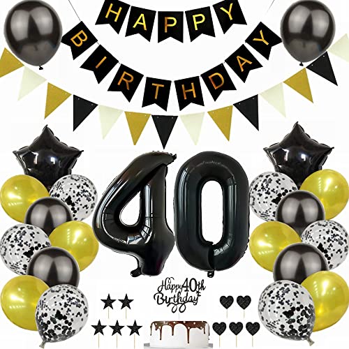 Yunchu Online Schwarz Gold 40. Geburtstag Dekoration Mann Frau 40. Geburtstag Schwarz Gold Party Deko Schwarz Tortendeko Geburtstag 40 Geburtstag Deko Geschenk 40 Geburtstag Deko Ballon von Yunchu Online