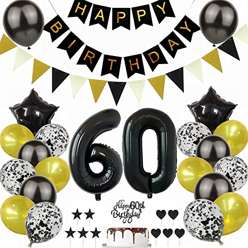 Yunchu Online Schwarz Gold 60. Geburtstag Dekoration Mann Frau 60. Geburtstag Schwarz Gold Party Deko Schwarz Tortendeko Geburtstag 60 Geburtstag Deko Geschenk 60 Geburtstag Deko Ballon von Yunchu Online