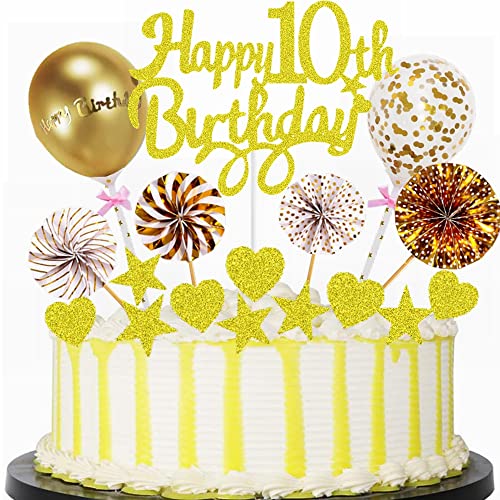 Yunchu Online Tortendeko 10. Geburtstag Mädchen Jungen Happy 10th Birthday Cake Topper Gold Kuchen Topper 10 jahre Junge Mädchen Kuchendeko 10. Geburtstag Tortendeko für 10 Geburtstag Cupcake Toppers von Yunchu Online