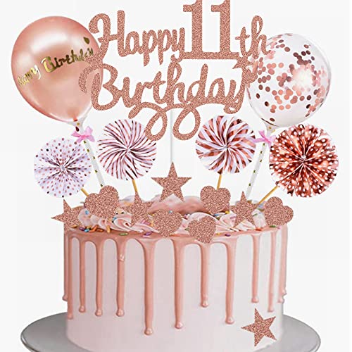 Yunchu Online Tortendeko 11. Geburtstag Mädchen Happy 11th Birthday Cake Topper Roségold Kuchen Topper 11 jahre Mädchen Kuchendeko 11. Geburtstag Tortendeko für 11. Geburtstag Cupcake Toppers von Yunchu Online