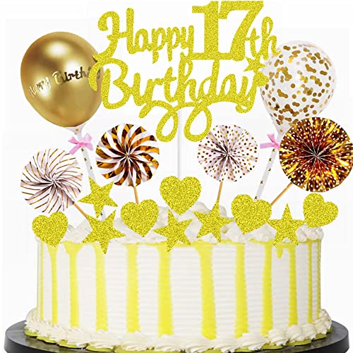 Yunchu Online Tortendeko 17. Geburtstag Mädchen Jungen Happy 17th Birthday Cake Topper Gold Kuchen Topper 17 jahre Junge Mädchen Kuchendeko 17. Geburtstag Tortendeko für 17. Geburtstag Cupcake Toppers von Yunchu Online