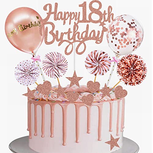 Yunchu Online Tortendeko 18. Geburtstag Mädchen Happy 18th Birthday Cake Topper Roségold Kuchen Topper 18 jahre Mädchen Kuchendeko 18. Geburtstag Tortendeko für 18. Geburtstag Cupcake Toppers von Yunchu Online