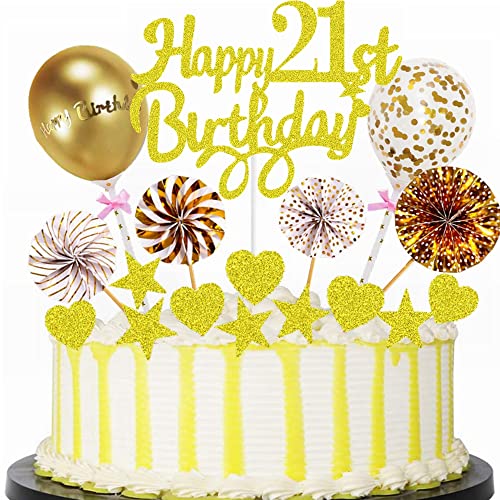 Yunchu Online Tortendeko 21. Geburtstag Mann Frau Happy 21th Birthday Cake Topper Gold Kuchen Topper 21 jahre Mann Frau Kuchendeko 21. Geburtstag Tortendeko für 21. Geburtstag Cupcake Toppers von Yunchu Online