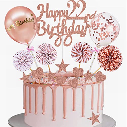 Yunchu Online Tortendeko 22. Geburtstag Frau Happy 22th Birthday Cake Topper Roségold Kuchen Topper 22 jahre Frau Kuchendeko 22. Geburtstag Tortendeko für 22. Geburtstag Cupcake Toppers von Yunchu Online