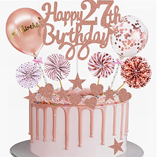 Yunchu Online Tortendeko 27. Geburtstag Frau Happy 27th Birthday Cake Topper Roségold Kuchen Topper 27 jahre Frau Kuchendeko 27. Geburtstag Tortendeko für 27. Geburtstag Cupcake Toppers von Yunchu Online