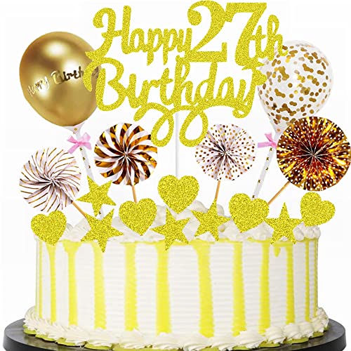 Yunchu Online Tortendeko 27. Geburtstag Mann Frau Happy 27th Birthday Cake Topper Gold Kuchen Topper 27 jahre Mann Frau Kuchendeko 27. Geburtstag Tortendeko für 27. Geburtstag Cupcake Toppers von Yunchu Online