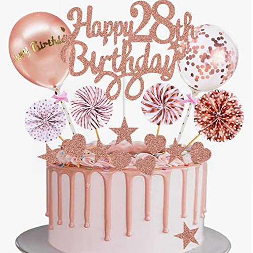 Yunchu Online Tortendeko 28. Geburtstag Frau Happy 28th Birthday Cake Topper Roségold Kuchen Topper 28 jahre Frau Kuchendeko 28. Geburtstag Tortendeko für 28. Geburtstag Cupcake Toppers von Yunchu Online