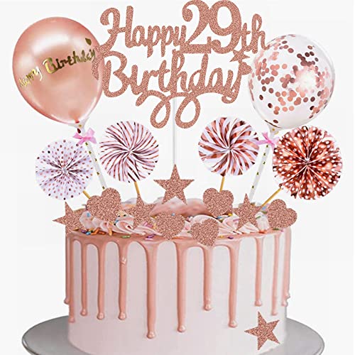 Yunchu Online Tortendeko 29. Geburtstag Frau Happy 29th Birthday Cake Topper Roségold Kuchen Topper 29 jahre Frau Kuchendeko 29. Geburtstag Tortendeko für 29. Geburtstag Cupcake Toppers von Yunchu Online