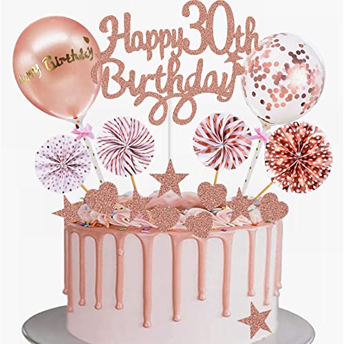 Yunchu Online Tortendeko 30. Geburtstag Frau Happy 30th Birthday Cake Topper Roségold Kuchen Topper 30 jahre Frau Kuchendeko 30. Geburtstag Tortendeko für 30. Geburtstag Cupcake Toppers von Yunchu Online