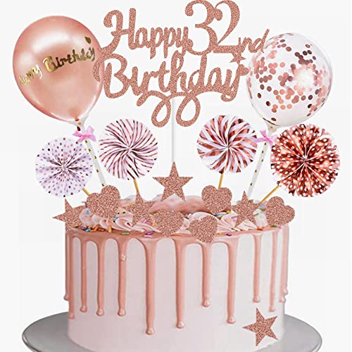 Yunchu Online Tortendeko 32. Geburtstag Frau Happy 32th Birthday Cake Topper Roségold Kuchen Topper 32 jahre Frau Kuchendeko 32. Geburtstag Tortendeko für 32. Geburtstag Cupcake Toppers von Yunchu Online