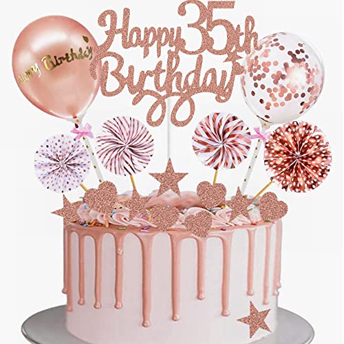 Yunchu Online Tortendeko 35. Geburtstag Frau Happy 35th Birthday Cake Topper Roségold Kuchen Topper 35 jahre Frau Kuchendeko 35. Geburtstag Tortendeko für 35. Geburtstag Cupcake Toppers von Yunchu Online