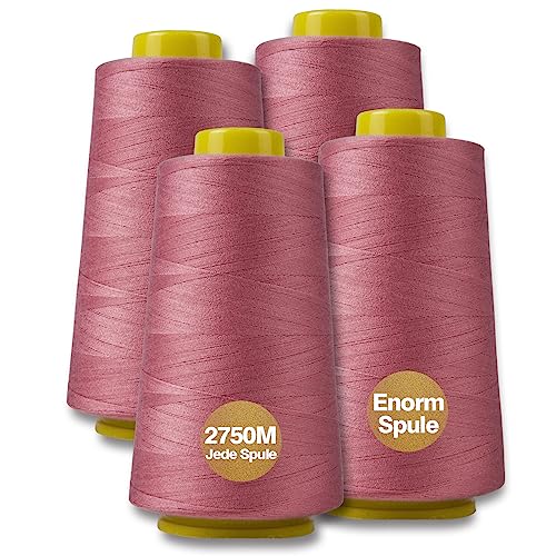 NäHgarn Overlockgarn 100% Polyester Gummi Rot NäHgarn Set FüR NäHgarn Faden Garn NäHmaschine 4 NäHgarn Zwirn ReißFest NäHmaschinengarn Thread NäHfaden Overlock Garn 40/2 Je 2745 M, Insgesamt 11000m von Yungensse