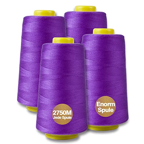 NäHgarn Overlockgarn 100% Polyester Violett NäHgarn Set FüR NäHgarn Faden Garn NäHmaschine 4 NäHgarn Zwirn ReißFest NäHmaschinengarn Thread NäHfaden Overlock Garn 40/2 Je 2745 M, Insgesamt 11000m von Yungensse