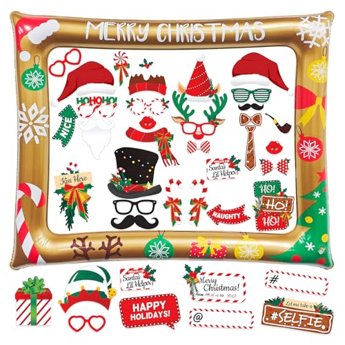 Yuning Weihnachten Aufblasbare Fotorahmen mit 38 Stück Foto Requisiten, Weihnachtsdeko Photo Booth Props, Requisiten Weihnachtsfeier Fotobox Accessoires Fotorequisiten für Weihnachten Partyzubehör von Yuning