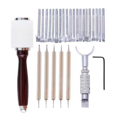 Leder Stanzwerkzeug Leder Schnitzen Prägewerkzeuge DIY Leder Handwerk Stempel Set T Form Leder Handwerk Hammer Leder Stamping Set Leder Handwerk Stamping Werkzeuge Set Professionelle Leder Stamping von Yunnan Sourcing