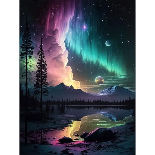 Diamond Painting Set für Erwachsene-Aurora Diamond Painting Kits,5D Naturkulisse Diamant Malerei Set,Naturlandschaft DIY Diamantmalerei Basteln Bilder Arts als Geschenk für Home Wand Décor 30x40cm von Yunruily