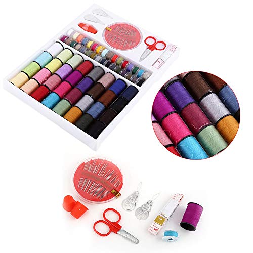 Nähset, Nähzubehör Set,Sewing Kit, 32 Große Nähgarnspulen, 32 Kleine Nähgarnspulen, Nähset Maßband Schere Fingerhut Faden Nadel Set für Anfänger, Reisende, Verwandte und Freunde von Yunxwd