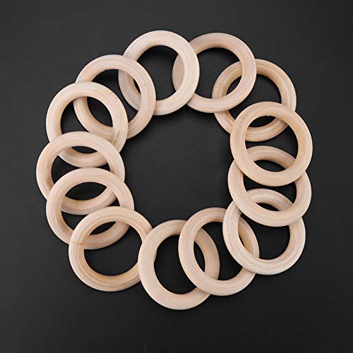 Yunxwd Holzringe zum Basteln, 50 Stück Natürliche Holz Ringe, Unbehandelter Holz Makramee Ringe, für DIY Schmuck Makramee Armband Anhänger von Yunxwd