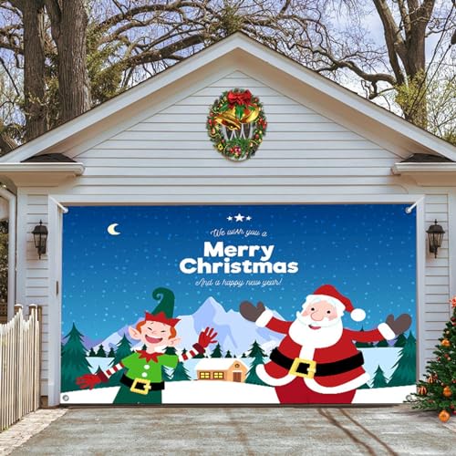 Weihnachtsdeko Merry Christmas Banner Weihnachten Garage Dekoration hängenden Stoff Festliche Atmosphäre Layout mit Hintergrund Stoff Banner Wandteppich Banner Weihnachten (F, One Size) von Yunyahe