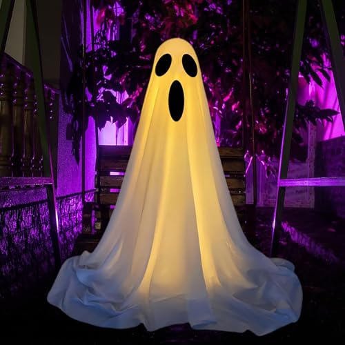 Yunyahe Halloween Deko Outdoor, Spooky Ghost Halloween Dekoration mit String Lichter Batteriebetrieben, Leicht zu Montieren Ghost Dekorationen für Front Porch Yard (E) von Yunyahe