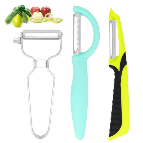 Yuqilin Kartoffelschäler 3 Teiliges Set, Sparschäler Edelstahl, Einfache Bedienung Obstschäler, Nützlich Küchen Gadgets, für Kartoffeln, Birnen, Äpfel, Tomaten, Karotten, Gurken von Yuqilin