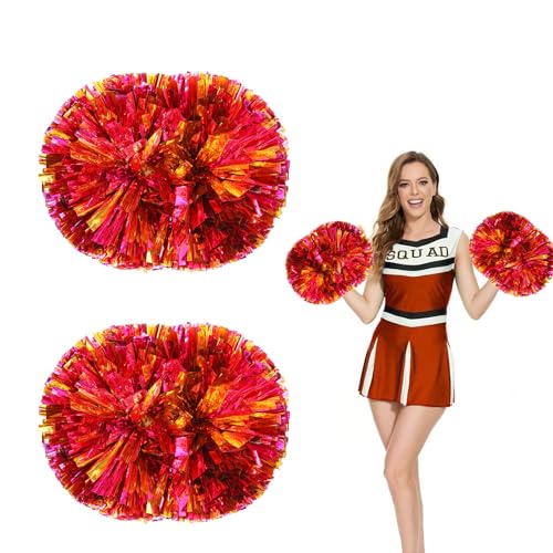 Yuqilin 2 Stücke Cheerleader Pompons，Metall Pompons Cheerleader Sportteams Pompoms Cheerleading mit Griff Pompons Cheerleading，für Tanzen Pompon Sport Wettbewerb Teamgeist（Gold+Rot） von Yuqilin