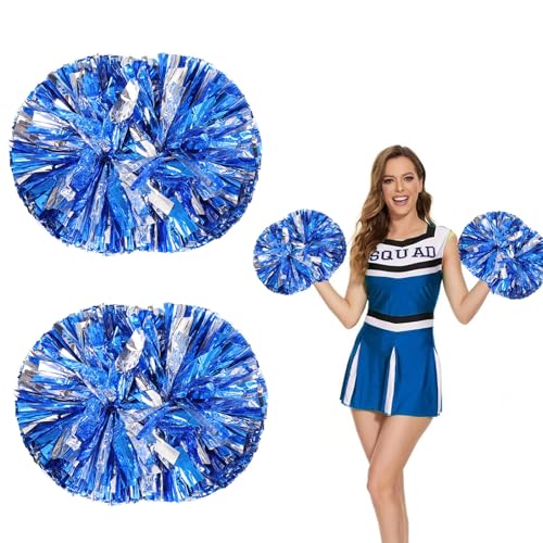 Yuqilin Pompons Cheerleading 2 Stück Cheerleader Pompons Sportkader Cheerleader Pompons Metallisch Cheerleader Pompons Cheerleading Pompons Tanzpompons Sportspiel Teamgeist (Silber, Blau) von Yuqilin