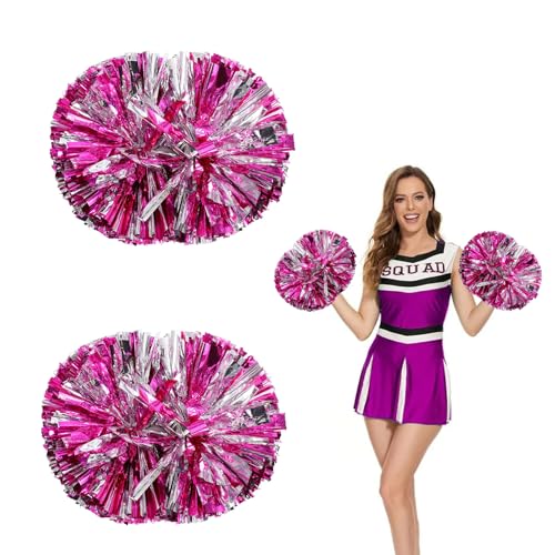 Yuqilin Pompons Cheerleading 2 Stück Cheerleader Pompons Sportkader Cheerleader Pompons Metallisch Cheerleader Pompons Cheerleading Pompons Tanzpompons Sportspiel Teamgeist (Silber, Rosarot) von Yuqilin