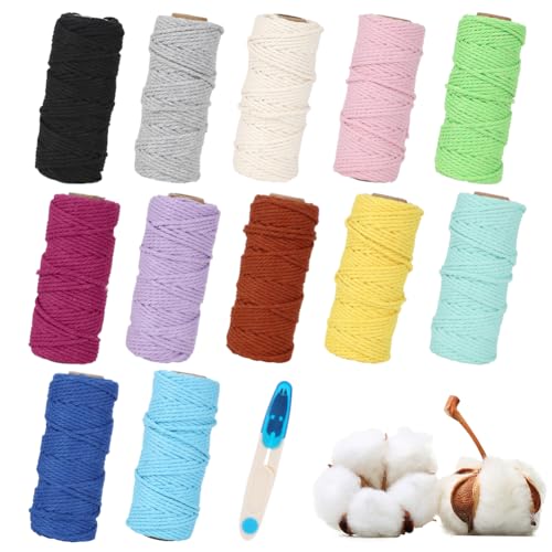 Yuragim 12 Stück Makramee Garn, 2mm x 30M Baumwollgarn Baumwollkordel Baumwollseil Baumwollschnur Macrame Garn für DIY Handwerk Basteln Stricken Wandbehang Blumenampel Pflanze von Yuragim